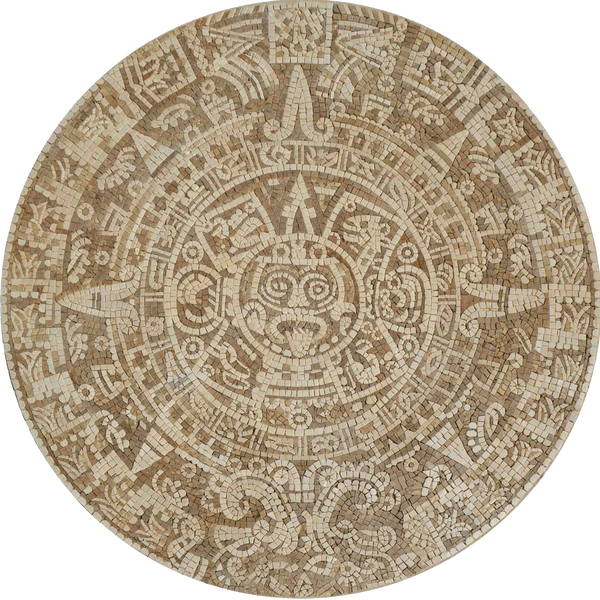 Aztec Sun Stone Art Design - Marble Mosaic - Mesh Backing