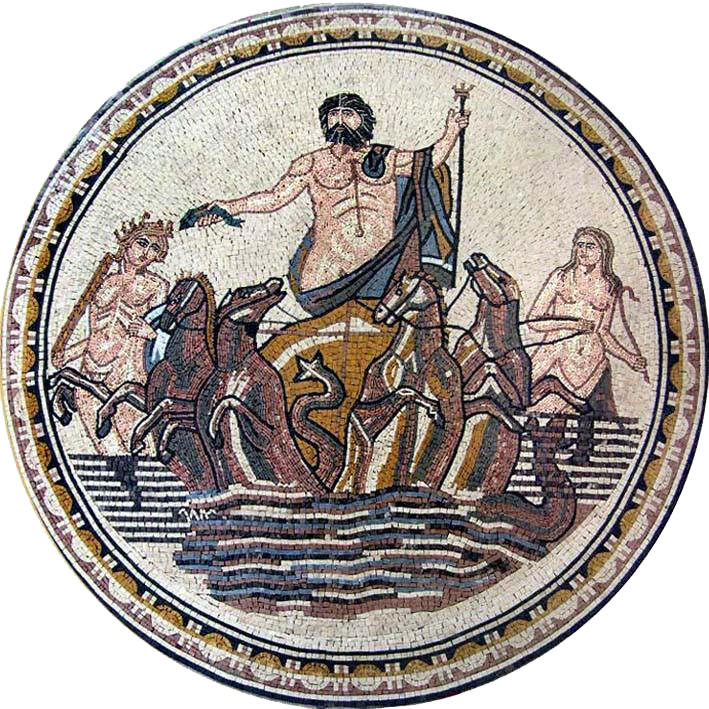 Neptune God Of Sea Mosaïque Médaillon Mural