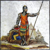 Soldado con arte mural de mosaico de piedra de eje