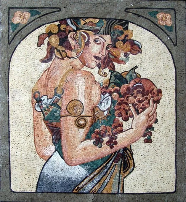 Mujer llevando frutas Arte Mural Mosaico