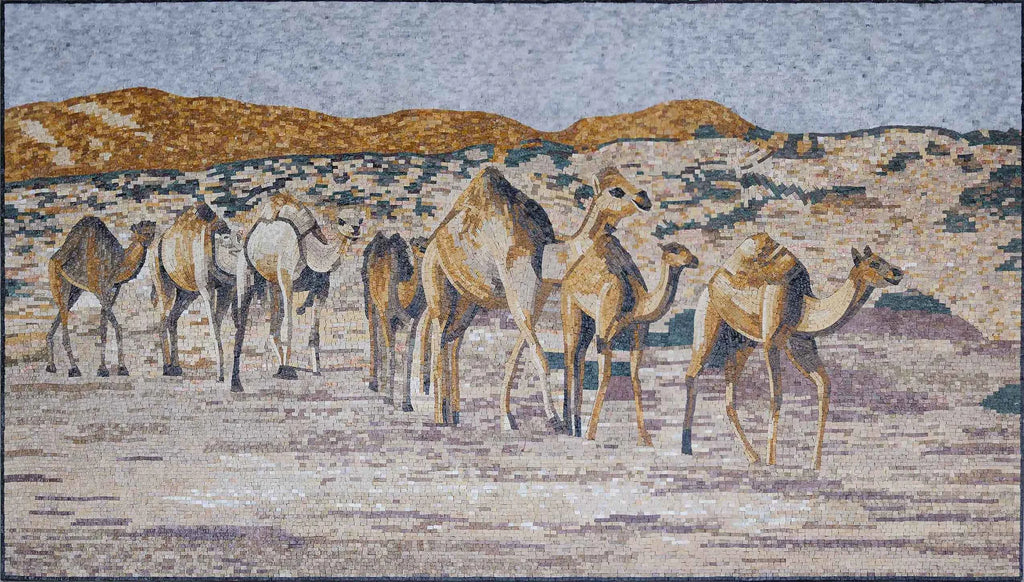 Un gregge di cammelli arte del mosaico