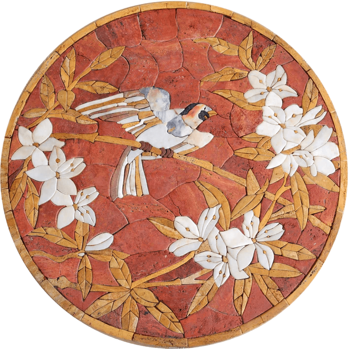 Medalhão de arte em mosaico - pássaro cantando