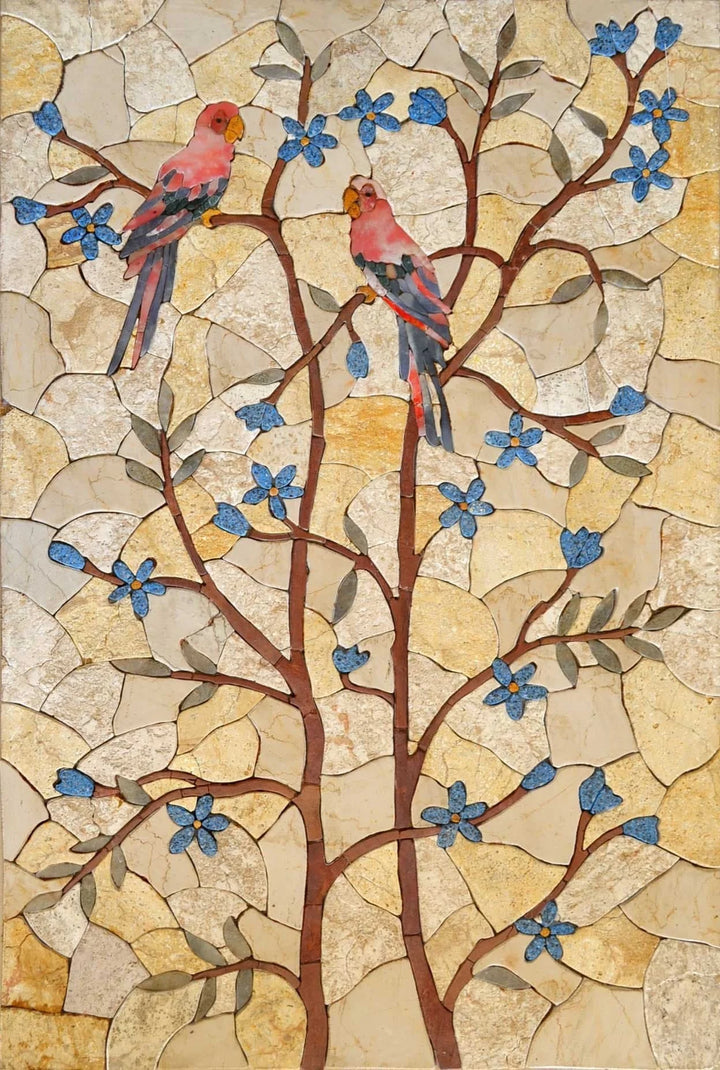 Avian Symphony: Mosaiksteinkunst mit Vögeln auf Bäumen