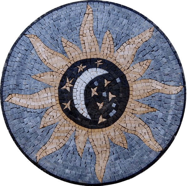 Amar - Moon & Sun Mosaic Medallion - Mesh Backing
