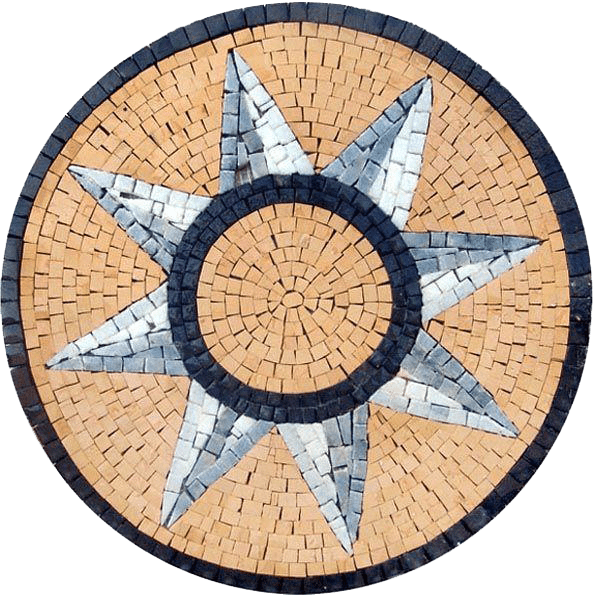 Eight Pointed Star - Contemporary Tile Murals Mosaic Sun Medallion - Mesh Backing
