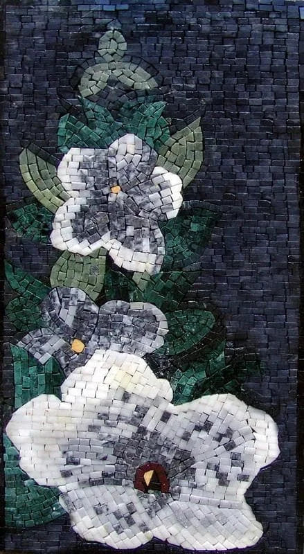 Arte em mosaico feito à mão com flores de anêmona