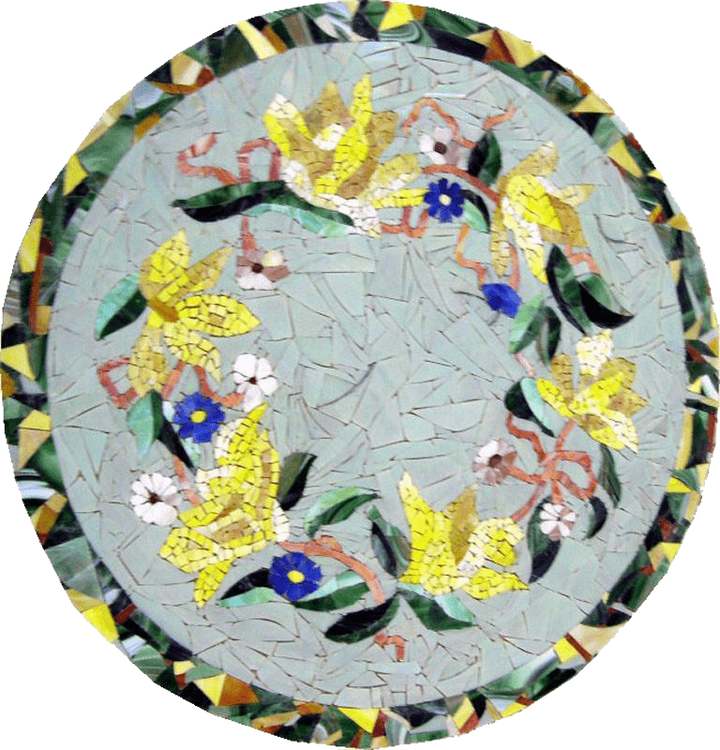 Arte em mosaico de medalhão floral - Florallo
