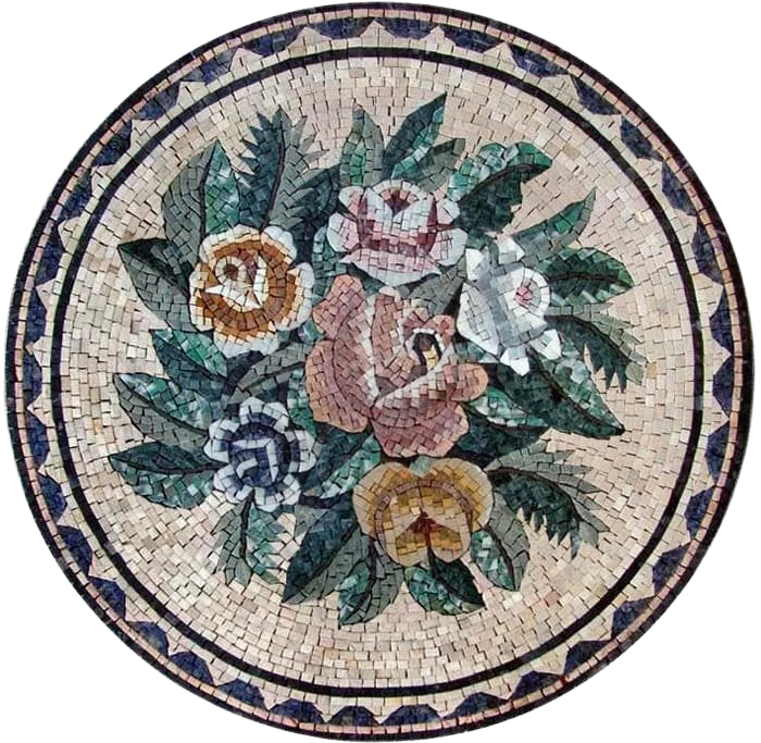 Mosaico Medalhão de Flores - Rosas Arredondadas