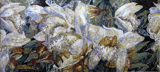 Flowers Mosaic - White Lilies | Luxury Handcrafted Natural Stone Art