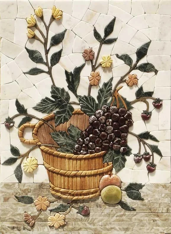 Mosaico artesanal de cesta de frutas