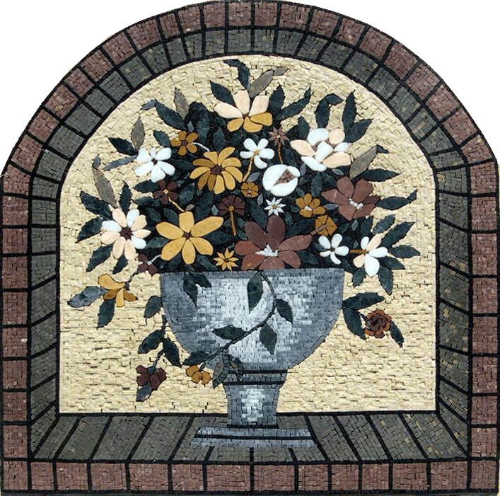 Mosaico de arranjo floral feito à mão