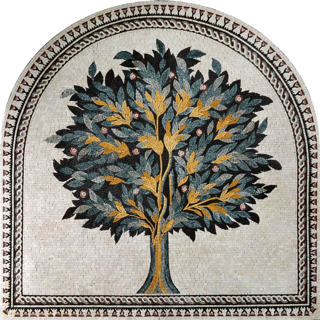 Mosaico de Mármore - Árvore Verde Arqueada