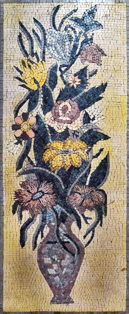 Arte em mosaico de mármore - vaso de flores