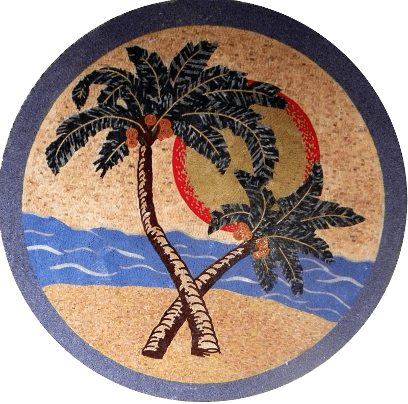 Medallón Mosaico Arte - Palmeras en la Playa