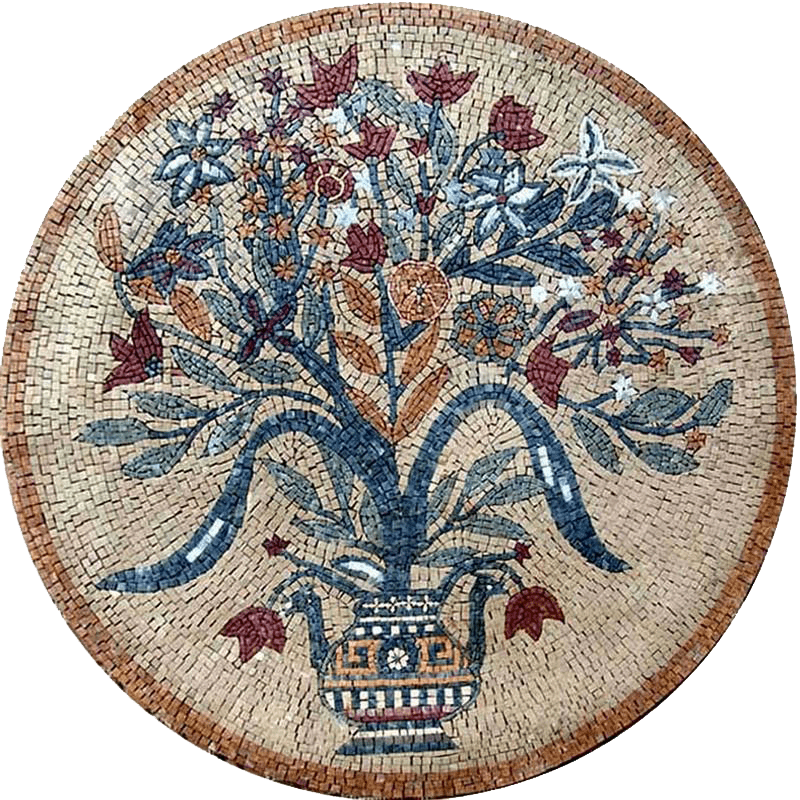 Mosaïque Médaillon - Fleur Et Vase