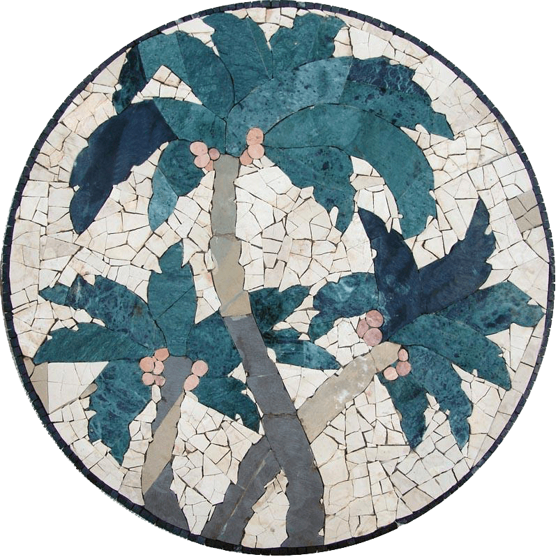 Medallón Mosaico Azulejo Arte - Palmeras