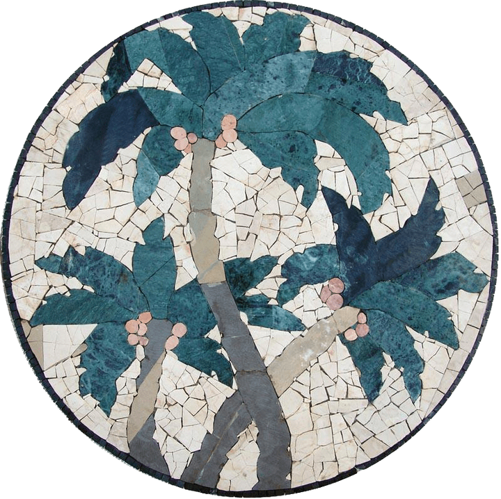 Arte em azulejo de mosaico medalhão - palmeiras