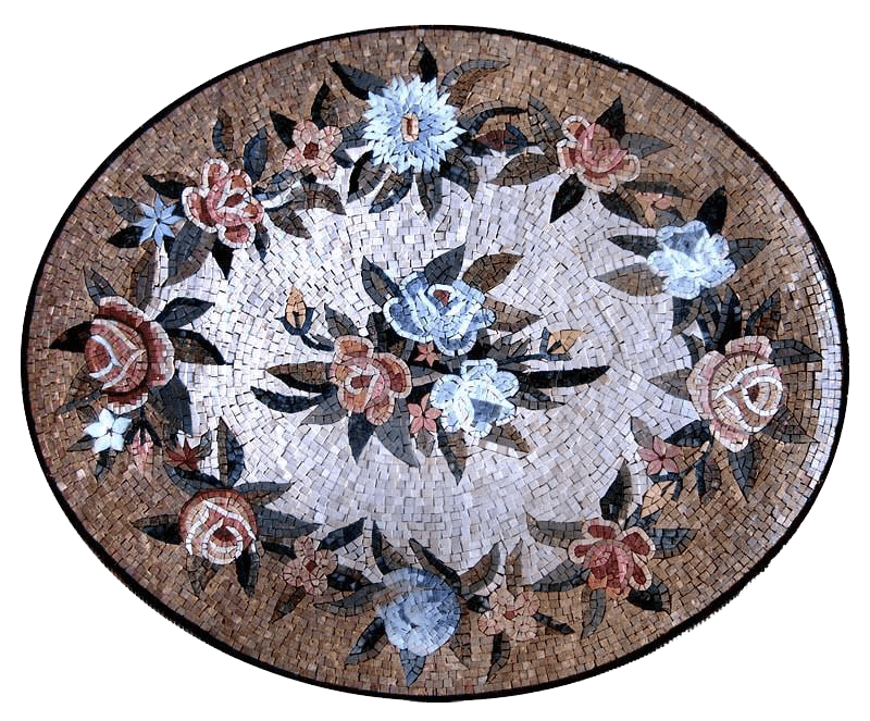 Arte em mosaico - medalhão de folhas de flores
