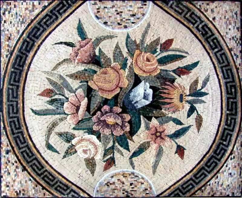Arte em mosaico - tampo de mesa com flores