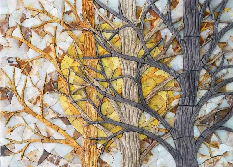 La grandeza de la naturaleza: arte en mosaico de piedra con un árbol espectacular