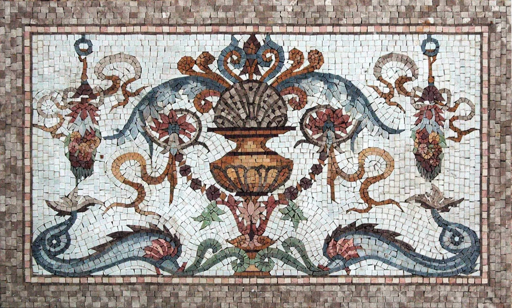 Beleza subjugada: arte em mosaico de vaso de mármore