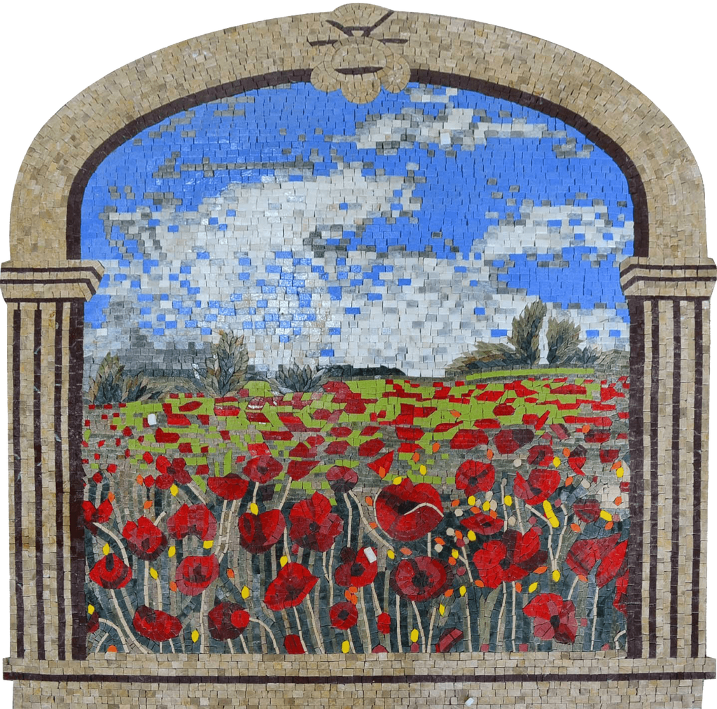 Obra de mosaico - Flores de amapola