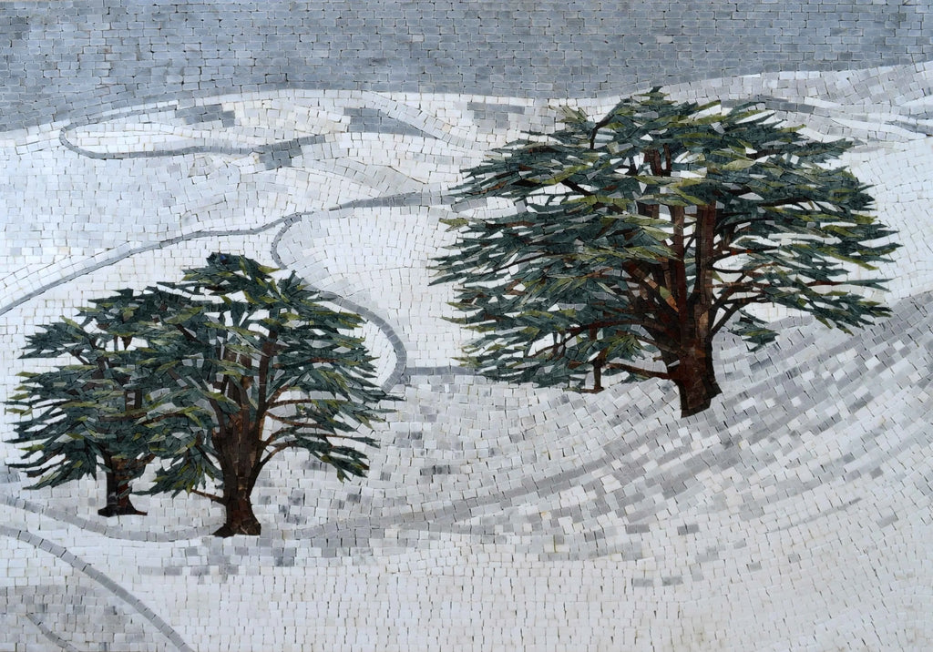 Obra de mosaico - cedro nevado