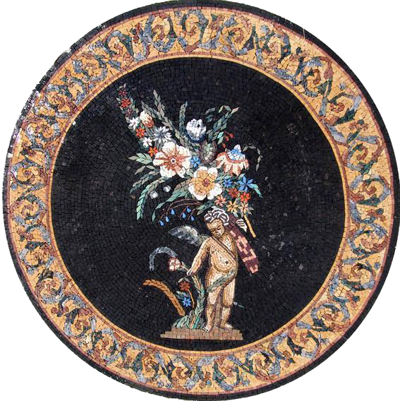 Patrones florales de mosaico - Medallón de querubín