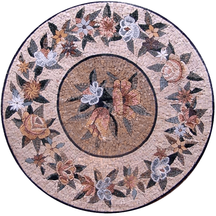 Arte de azulejos de mosaico - medallón floral