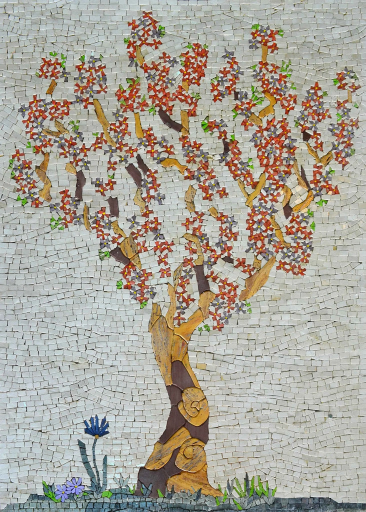 Arte de azulejos de mosaico - flores rojas