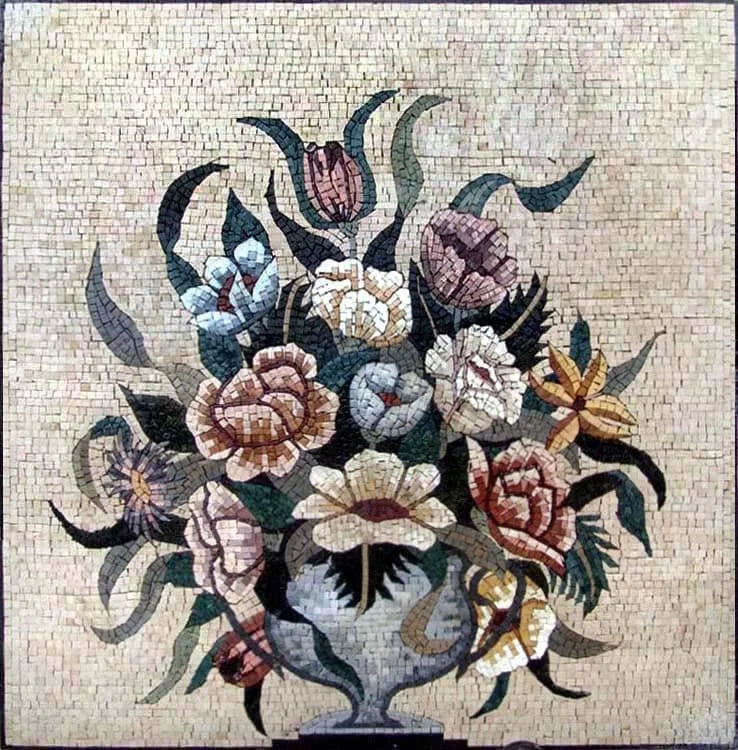 Arte de parede em mosaico - flores