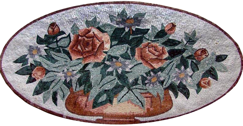 Arte de parede em mosaico - floral oval