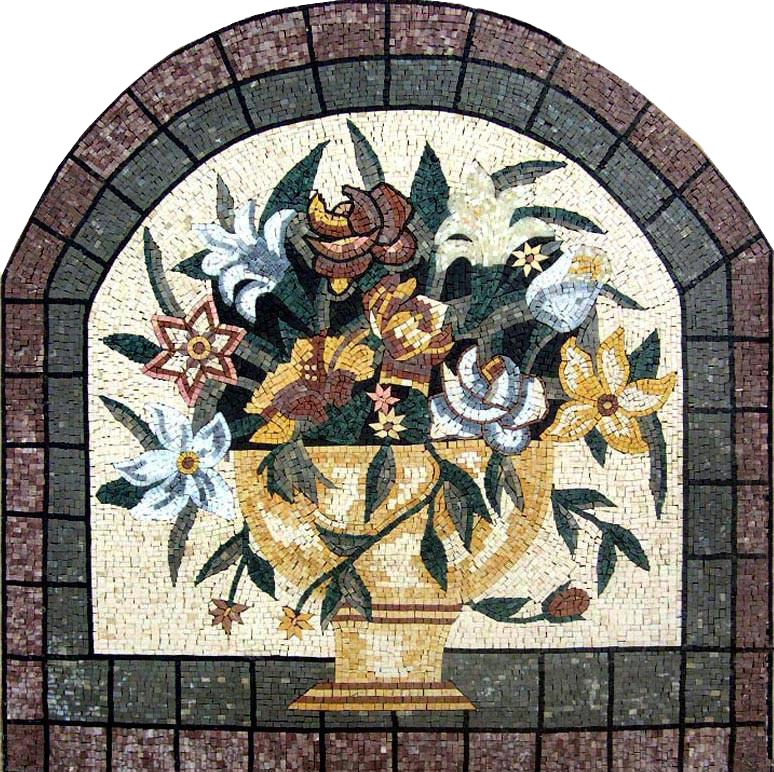 Arte de parede em mosaico - vaso floral amarelo