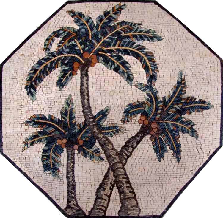 Восьмиугольная мраморная мозаика - пальмы