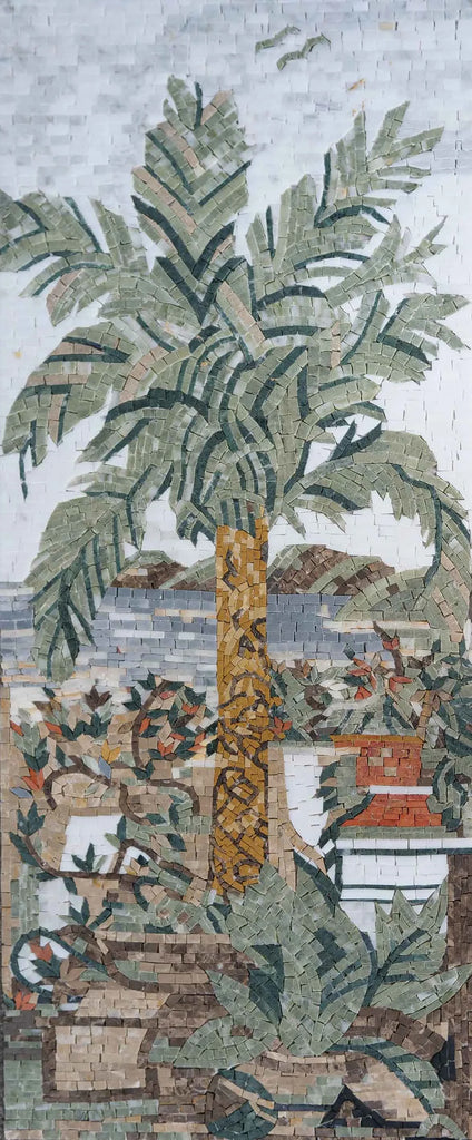 Mural feito à mão em mosaico de palma
