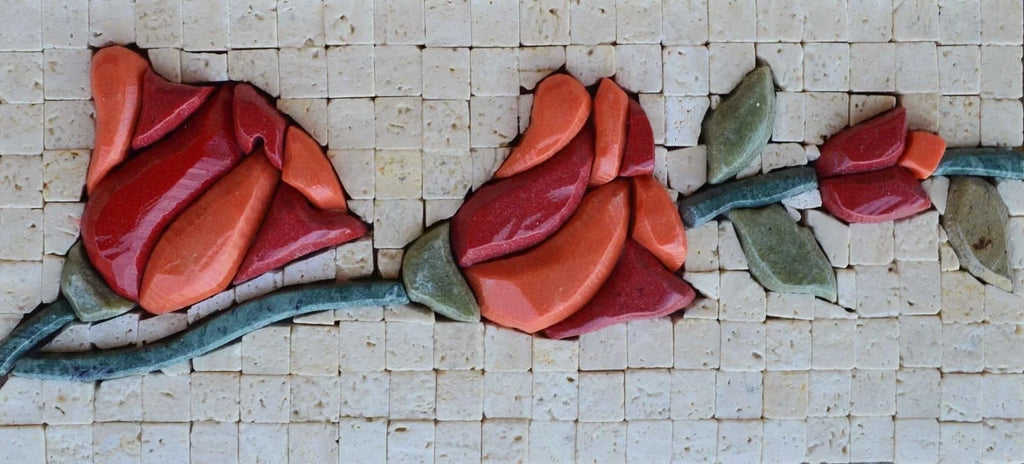Rosa de pétalos 3D - Arte de mosaico de piedra | Mozaico