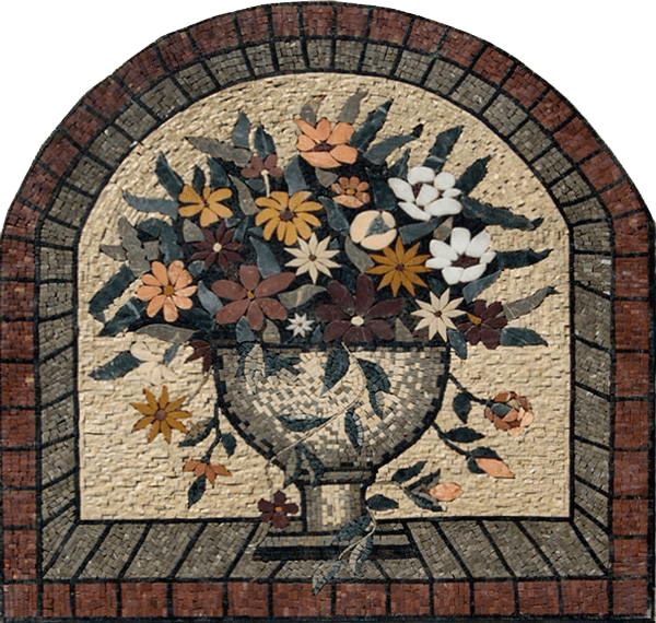 Il cesto a mosaico con margherite colorate