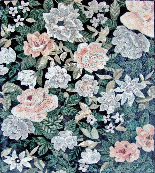 Enchanting Floral Arrangement - Marble Mosaic Blossoms Intricate Lake Lotus - Mesh Backing