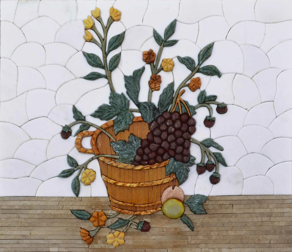 La cesta de uva - Arte de mosaico 3D | Alimentos y Bebidas | Mozaico