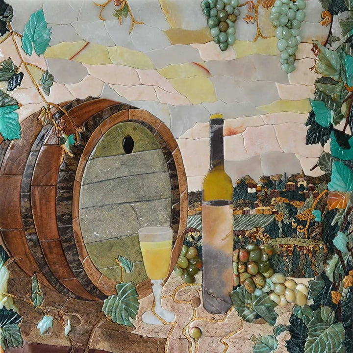 Oeuvre de mosaïque de vignoble de campagne | Nourriture et boisson | Mozaïco
