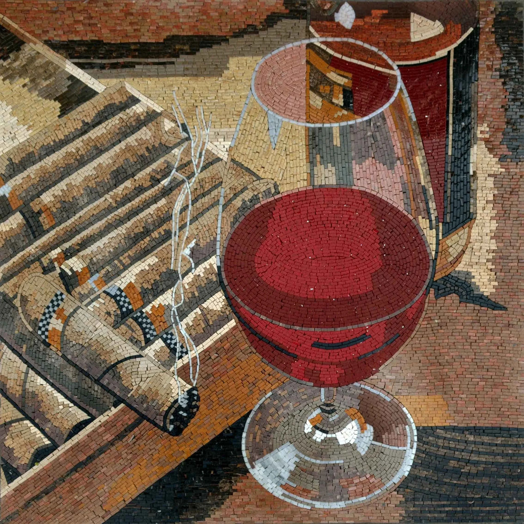 Charuto e Vinho I - Mural em Mosaico | Alimentos e Bebidas | mosaico