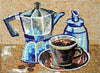 Blue Moka Pot - Oeuvre de mosaïque de café | Nourriture et boisson | Mozaïco
