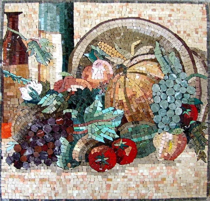 Frutas frescas em uma cesta de mosaico: uma explosão de cores
