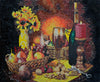Mural de mosaico Bodegón de vino y frutas | Alimentos y Bebidas | Mozaico