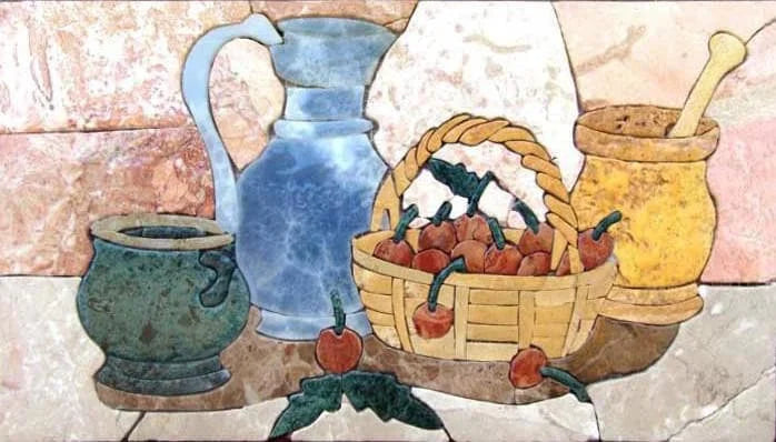 Cozinha pré-histórica - arte em mosaico de pétalas | Alimentos e Bebidas | mosaico