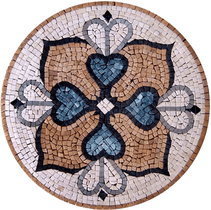 Mosaico de medallón geométrico de flor de 4 pétalos