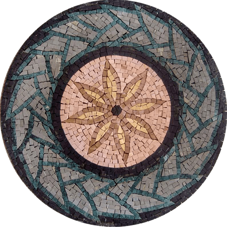 Medallón de mosaico de flores geométricas de 8 pétalos