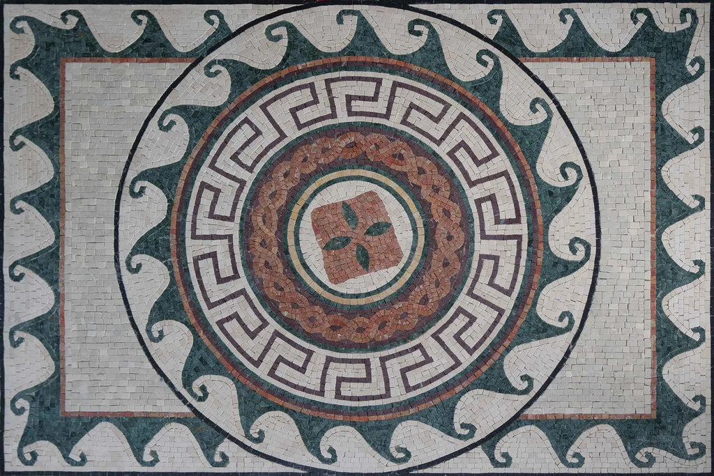 Mosaico antiguo: formas geométricas y ondas griegas
