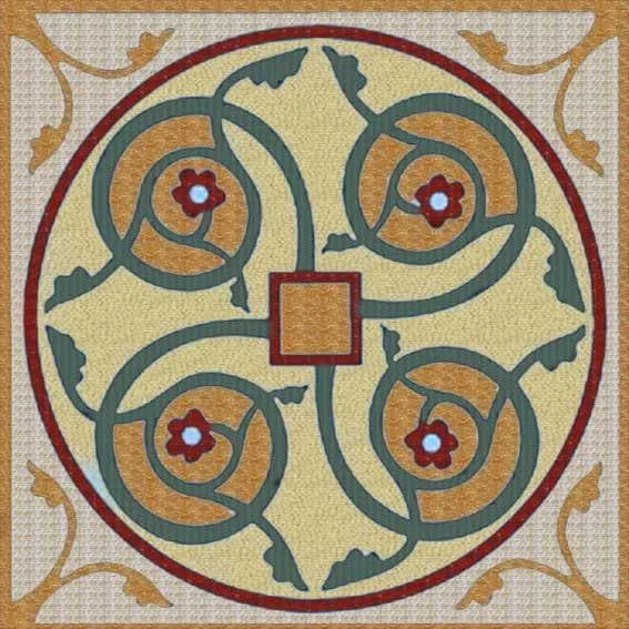 Floral Vine Pattern Art Tile Medallion - Marble Mosaic - Mesh Backing