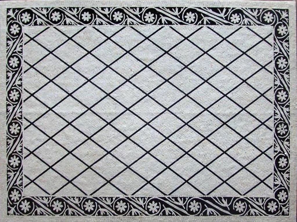Mosaico de mármore com padrão preto e branco